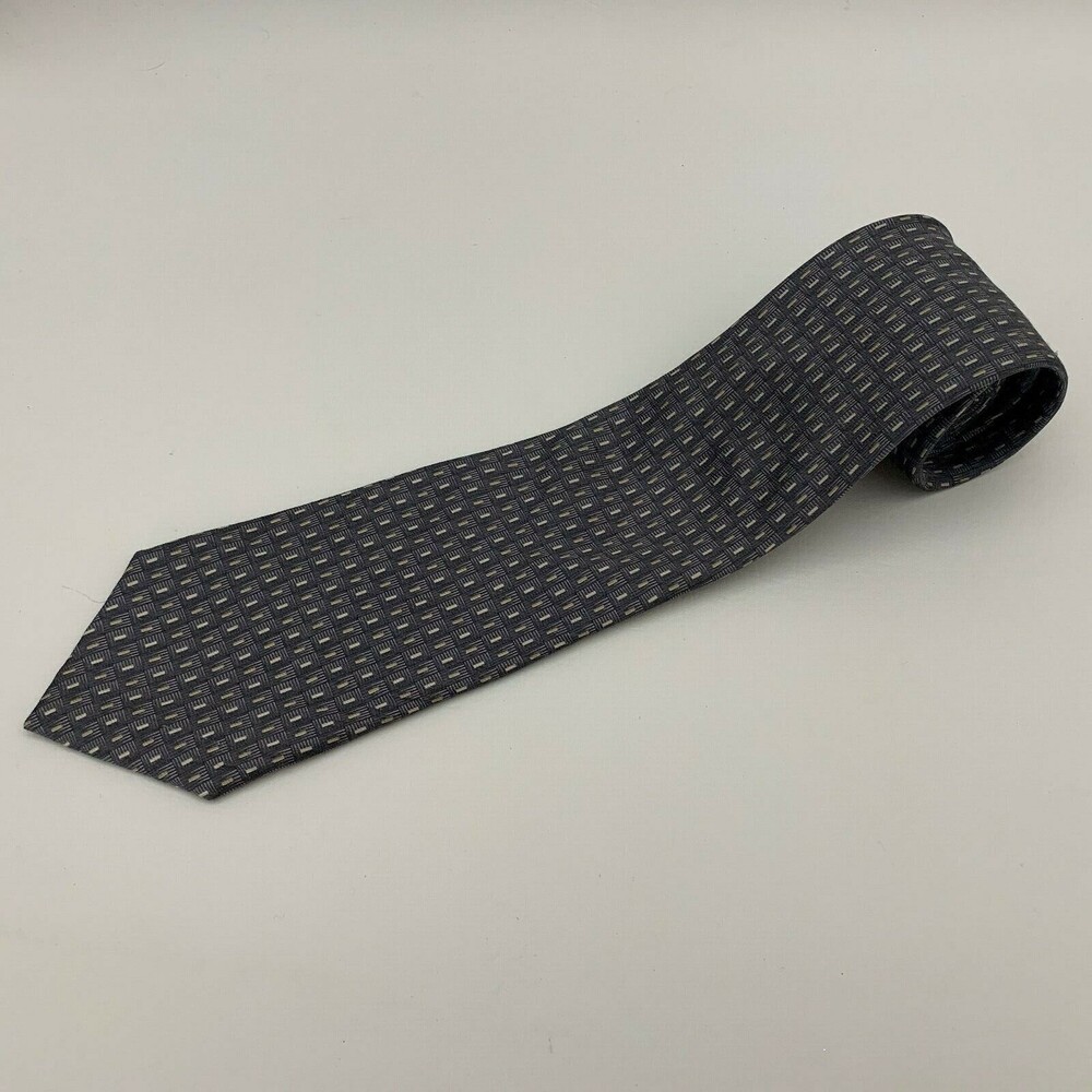 Fabris Venezia Mens Tie Necktie Gray Beige White 100% Silk Made in Italy